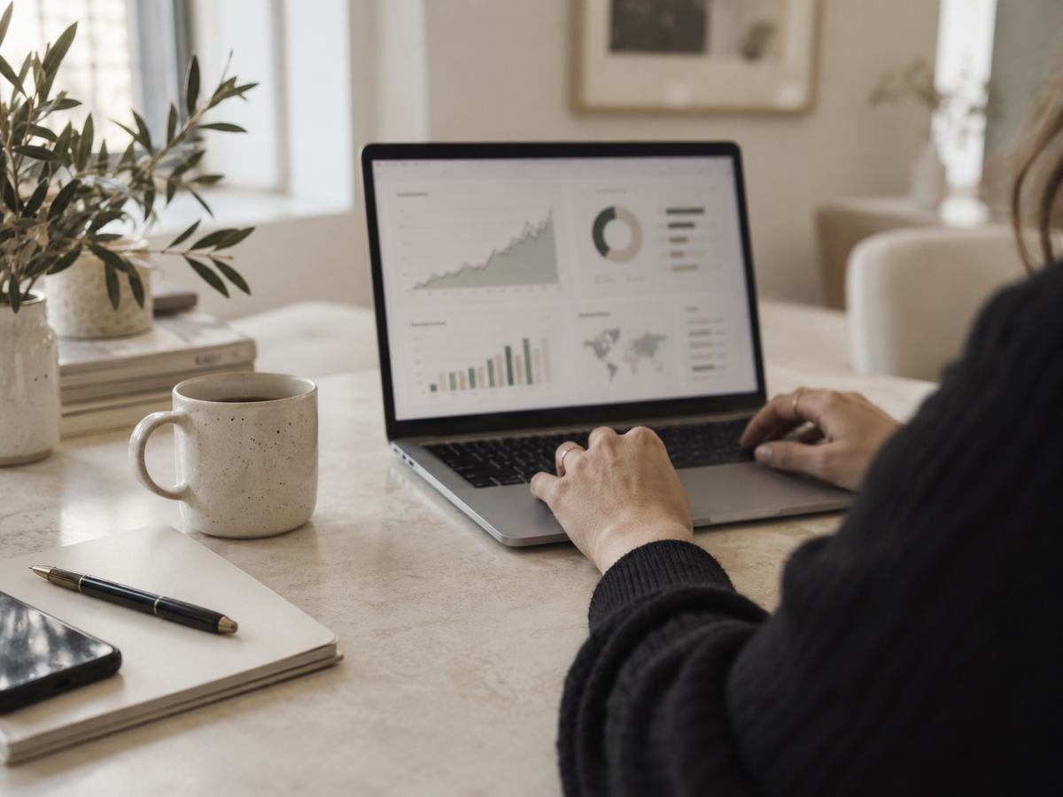 A financial dashboard on screen